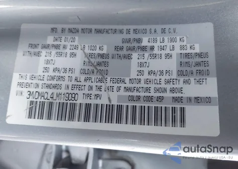 2020 Mazda Cx-30 Select Package z USA, uszkodzony, nr VIN 3MVDMACL4LM119090